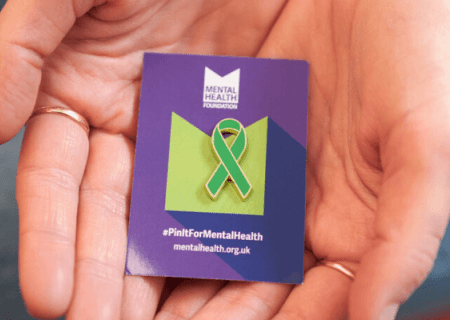 MHF pin badge green ribbon