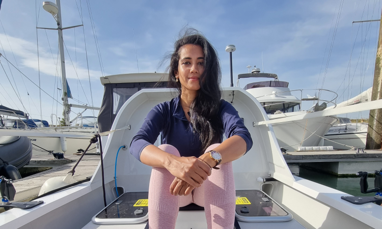 Ananya on her boat, 'Odysseus'